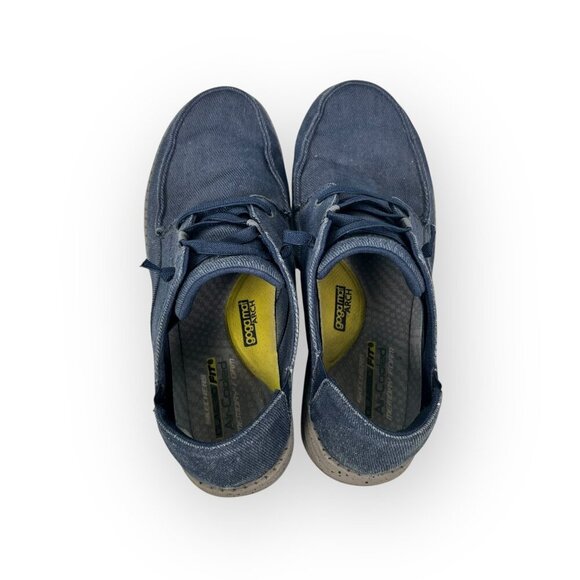 SKECHERS Men's Size 10.5 Melson Volgo Slip-On Loafer Blue Gray Canvas Shoe - Picture 5 of 7